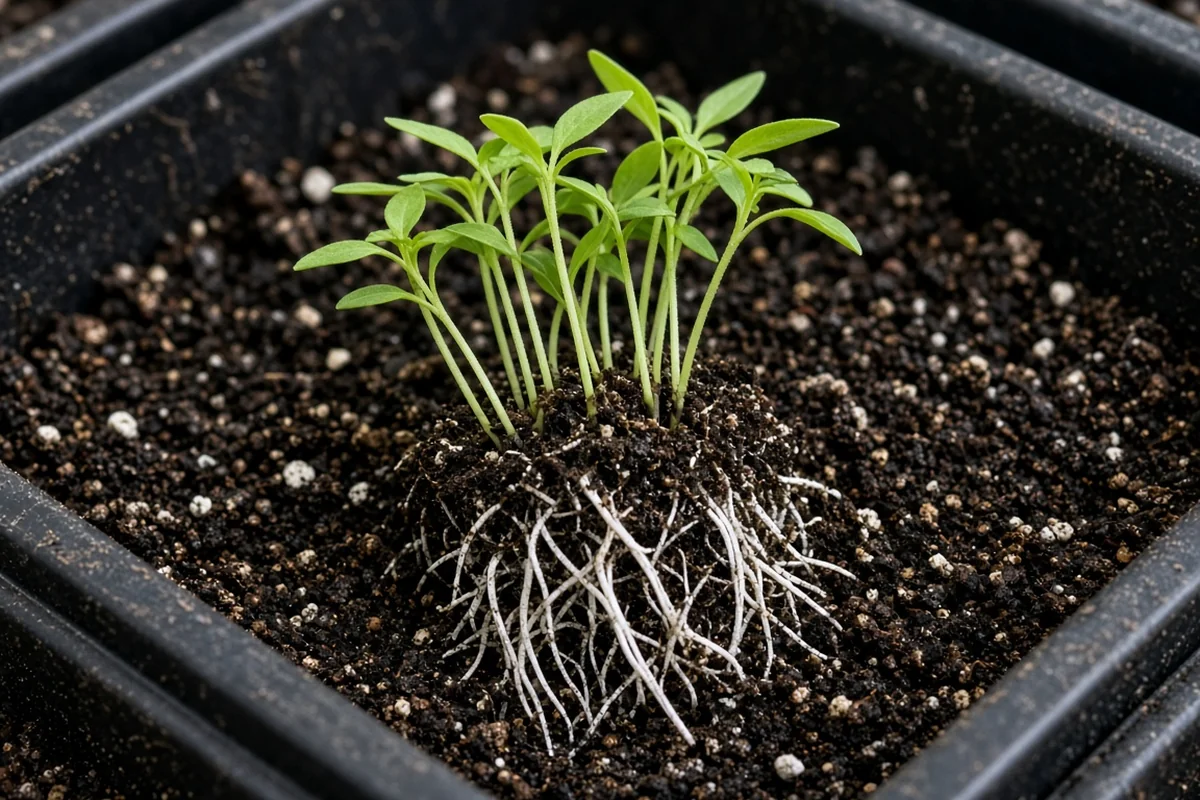Close view of seedlings lifted from potting mix