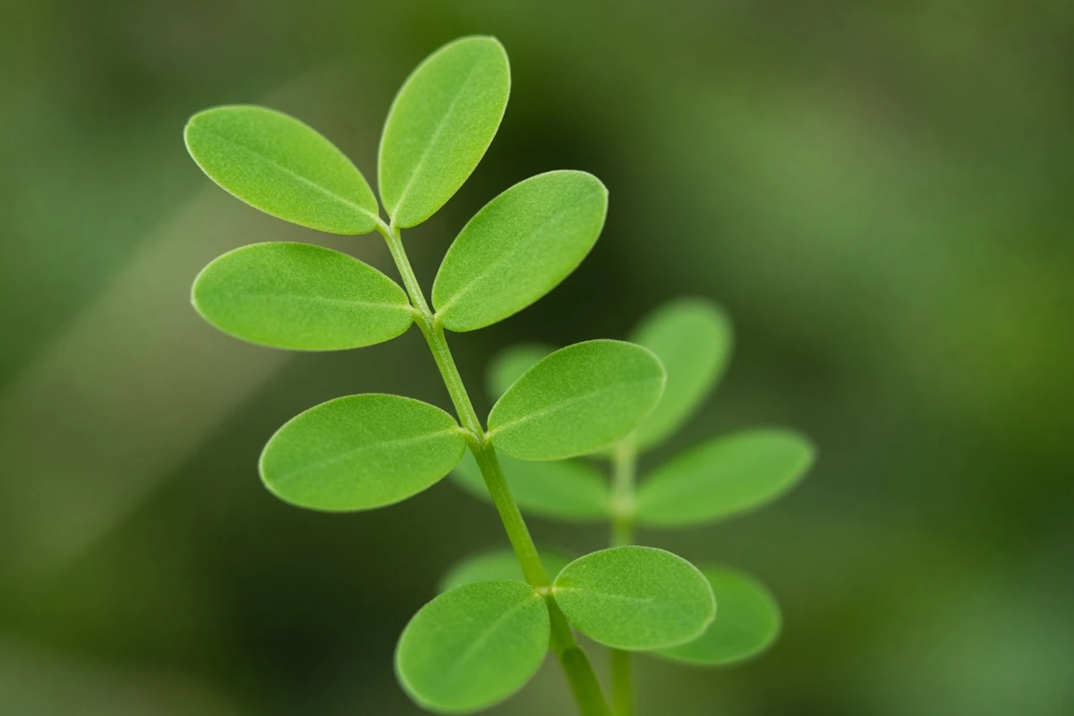 Close view of small leaves on a short stem