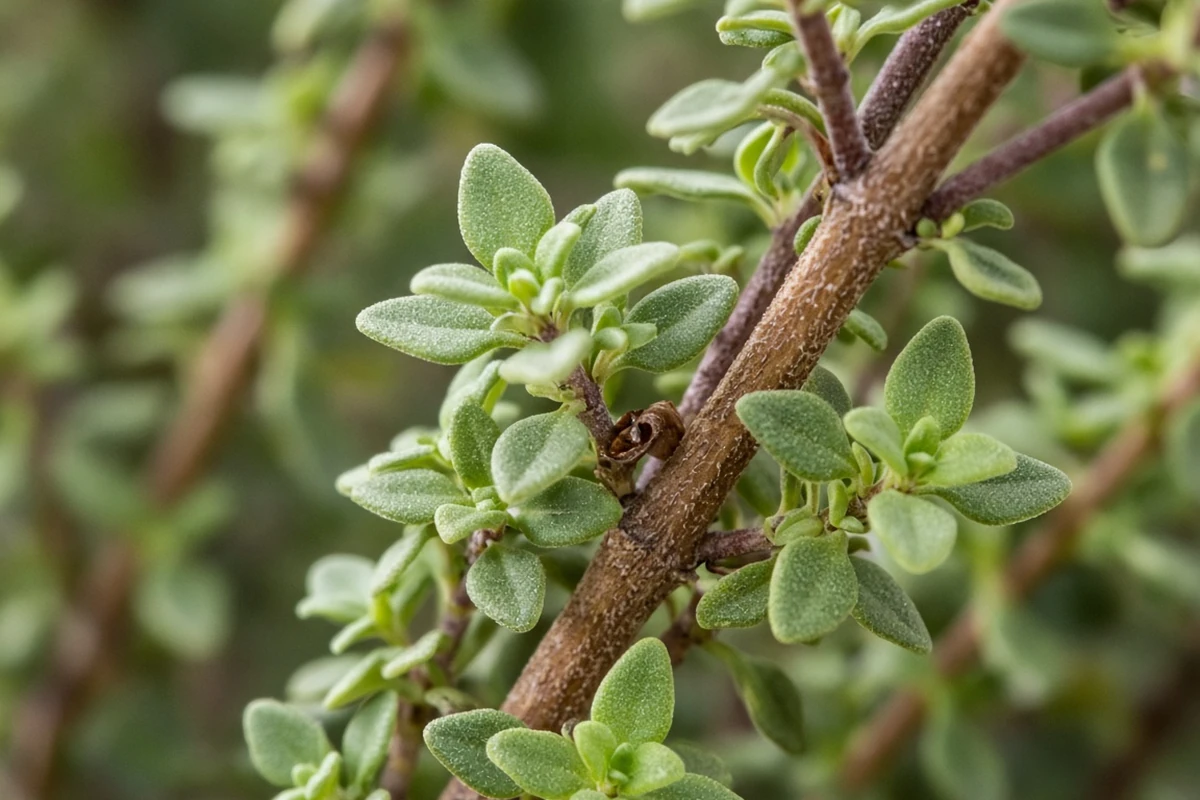 Close view of small thyme leaves