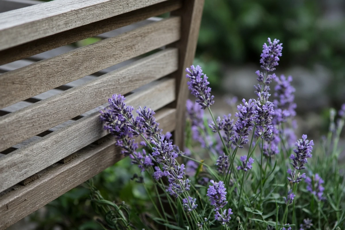 Close view of soft lavender beside a seat