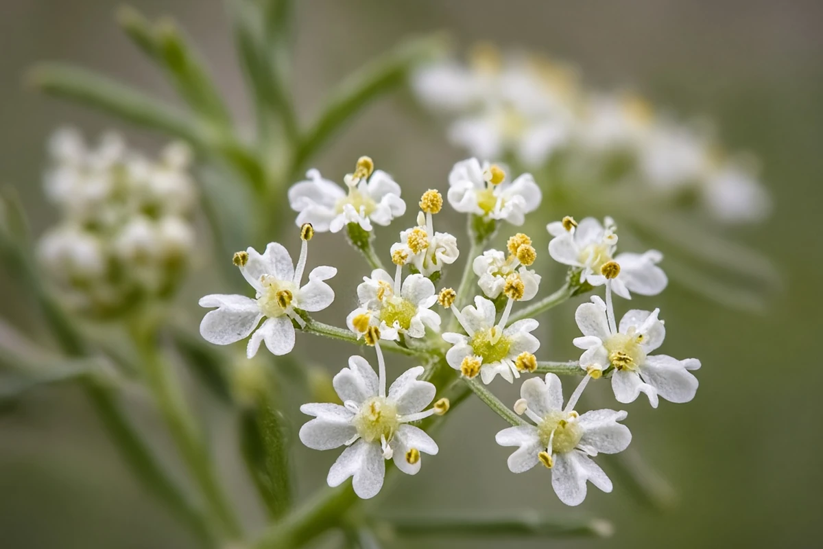 Close view of tiny flowers with open anthers