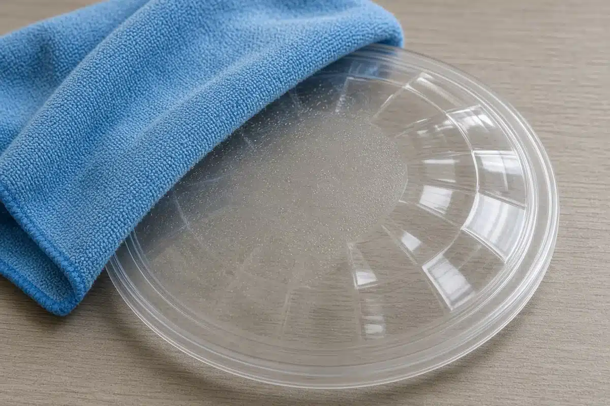 Cloth cleaning a lens cover
