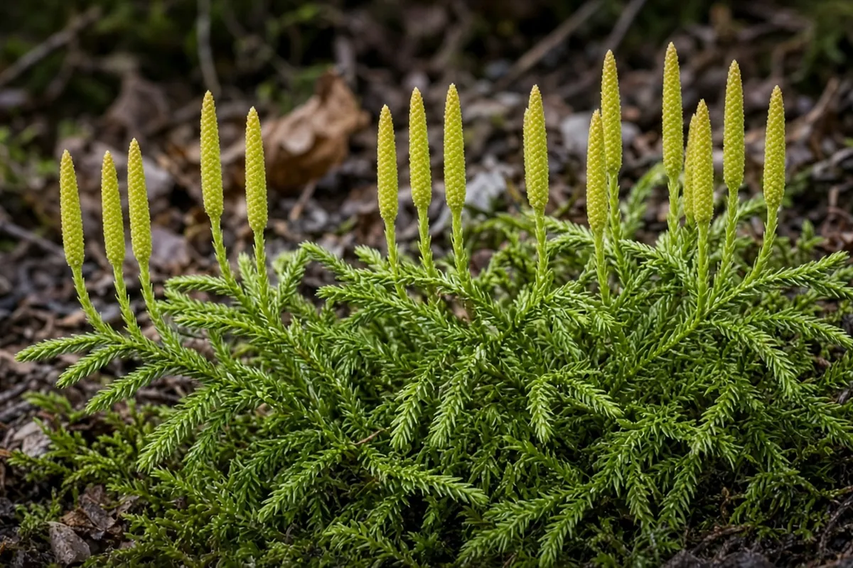 Club moss with small upright cones