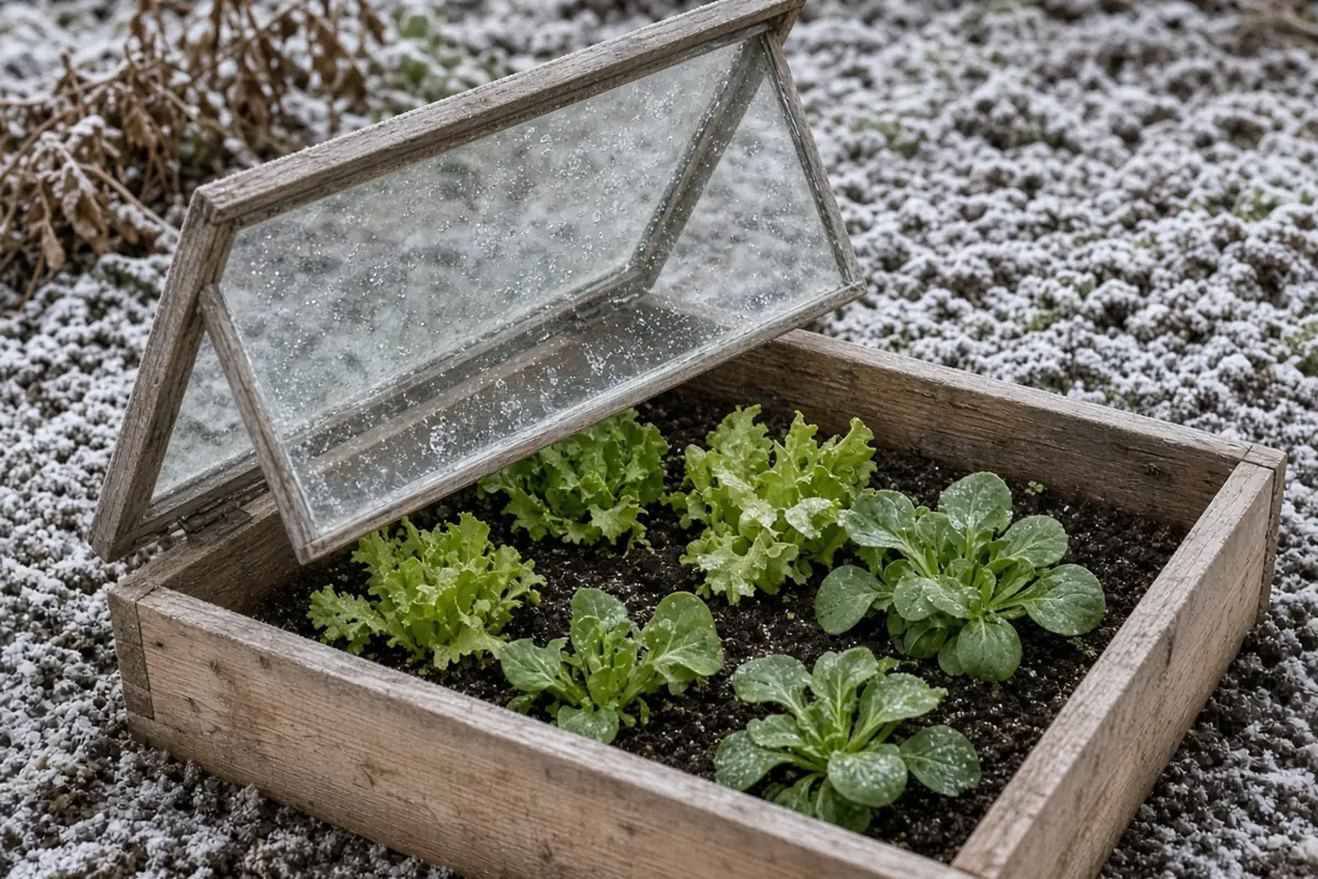 Cold frame with greens inside