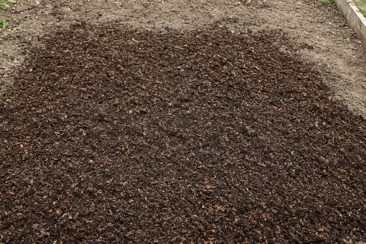 Compost spread on top of a bed before mixing