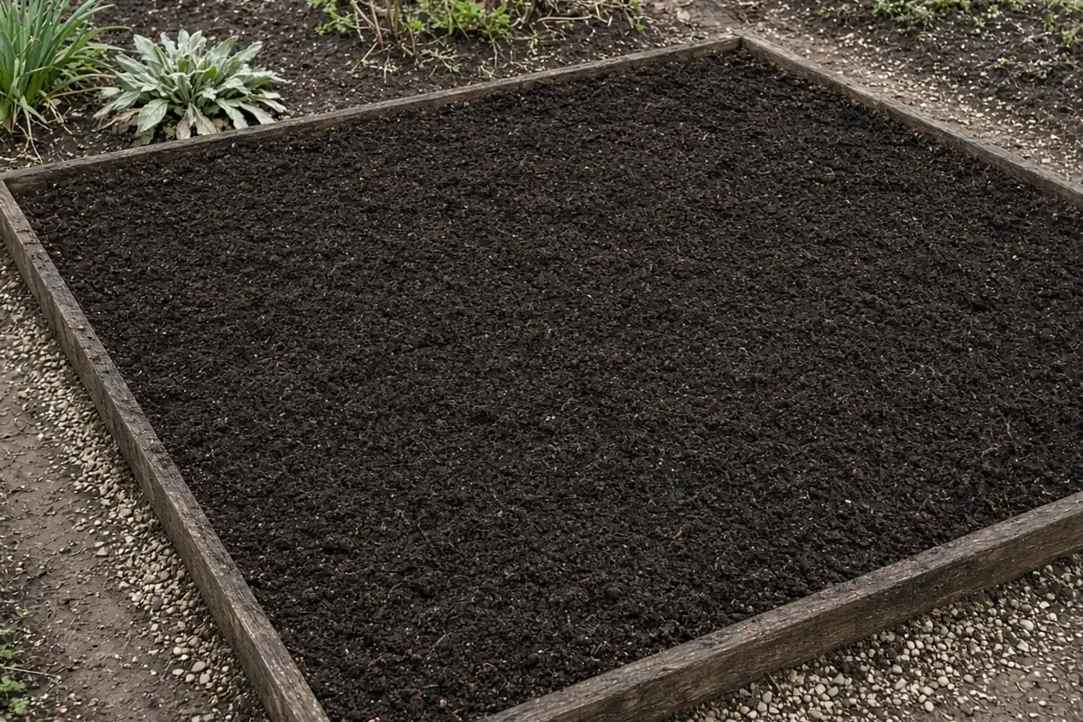 Compost spread on top of a permanent bed