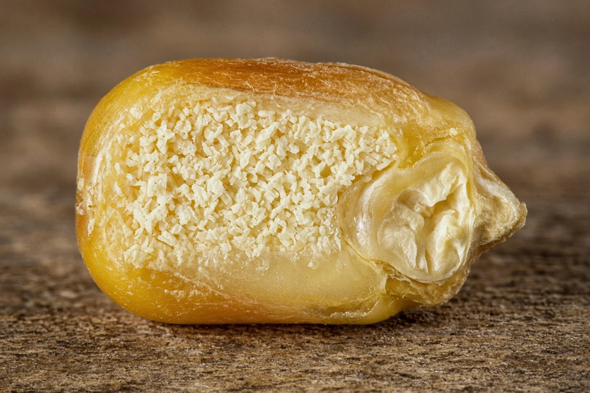Corn kernel cut in half showing the embryo