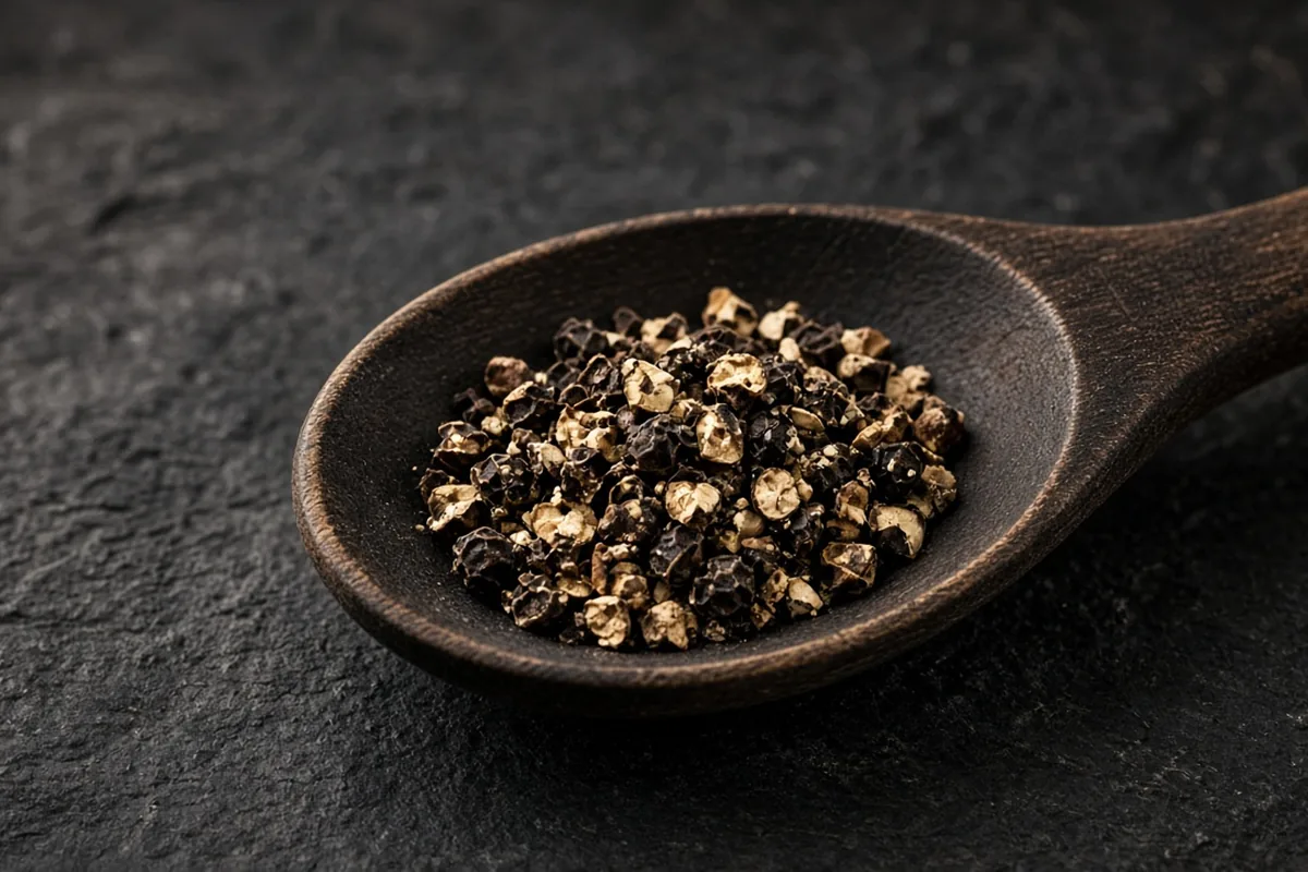 Macro of cracked black peppercorns