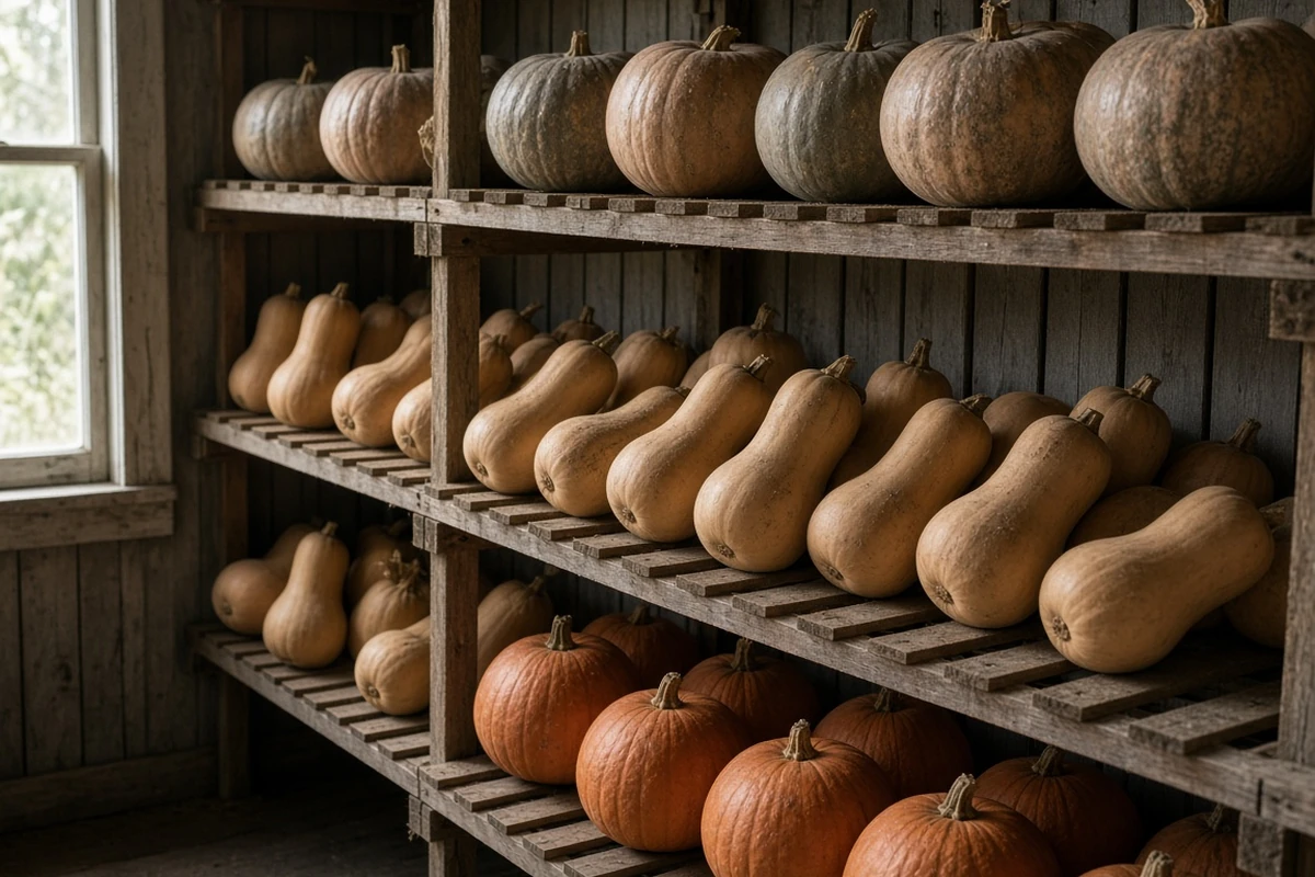 Cured winter squash in storage