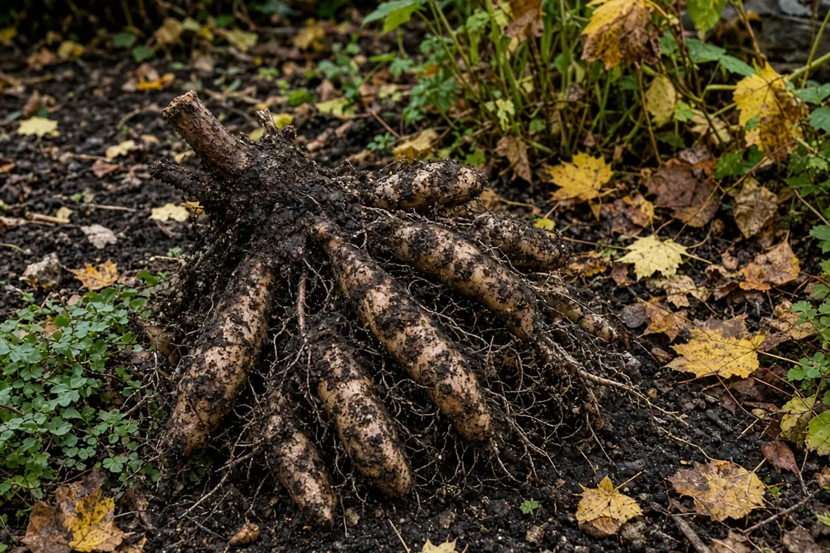 Dahlia tubers lifted for storage