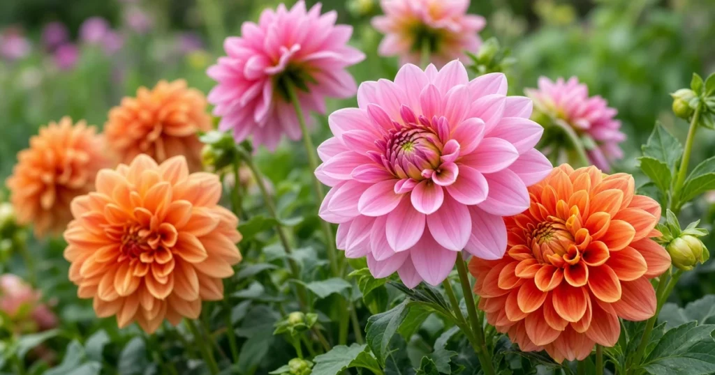 Dahlia flowers in a summer bed