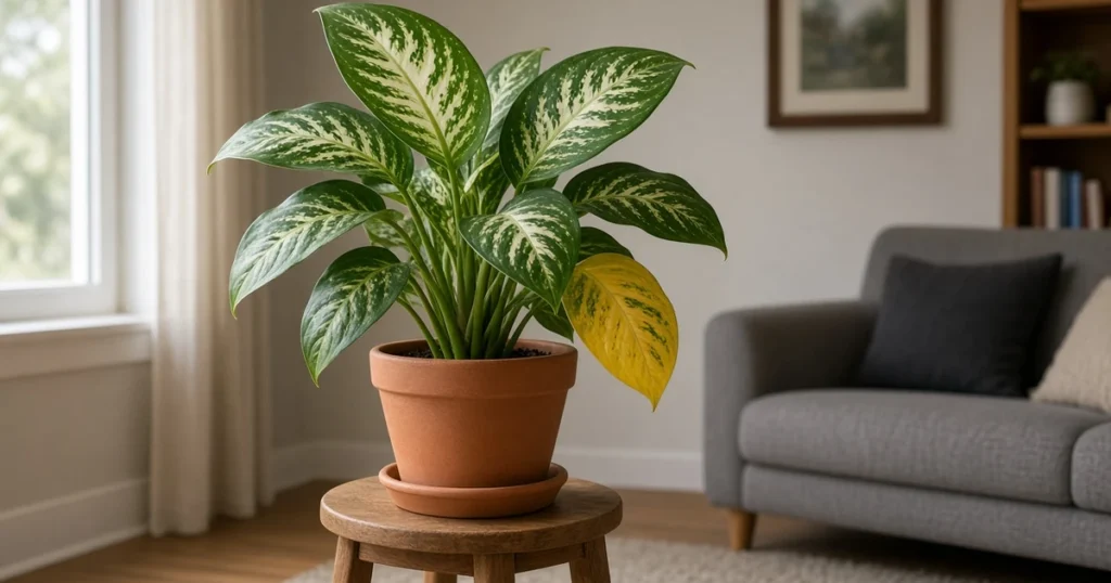 Dieffenbachia with a yellow lower leaf