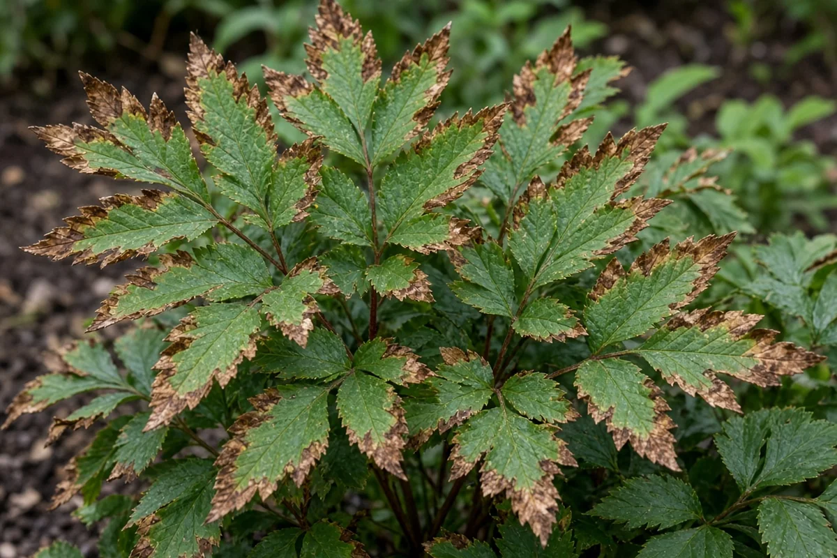 Divided leaves with crisp brown edges