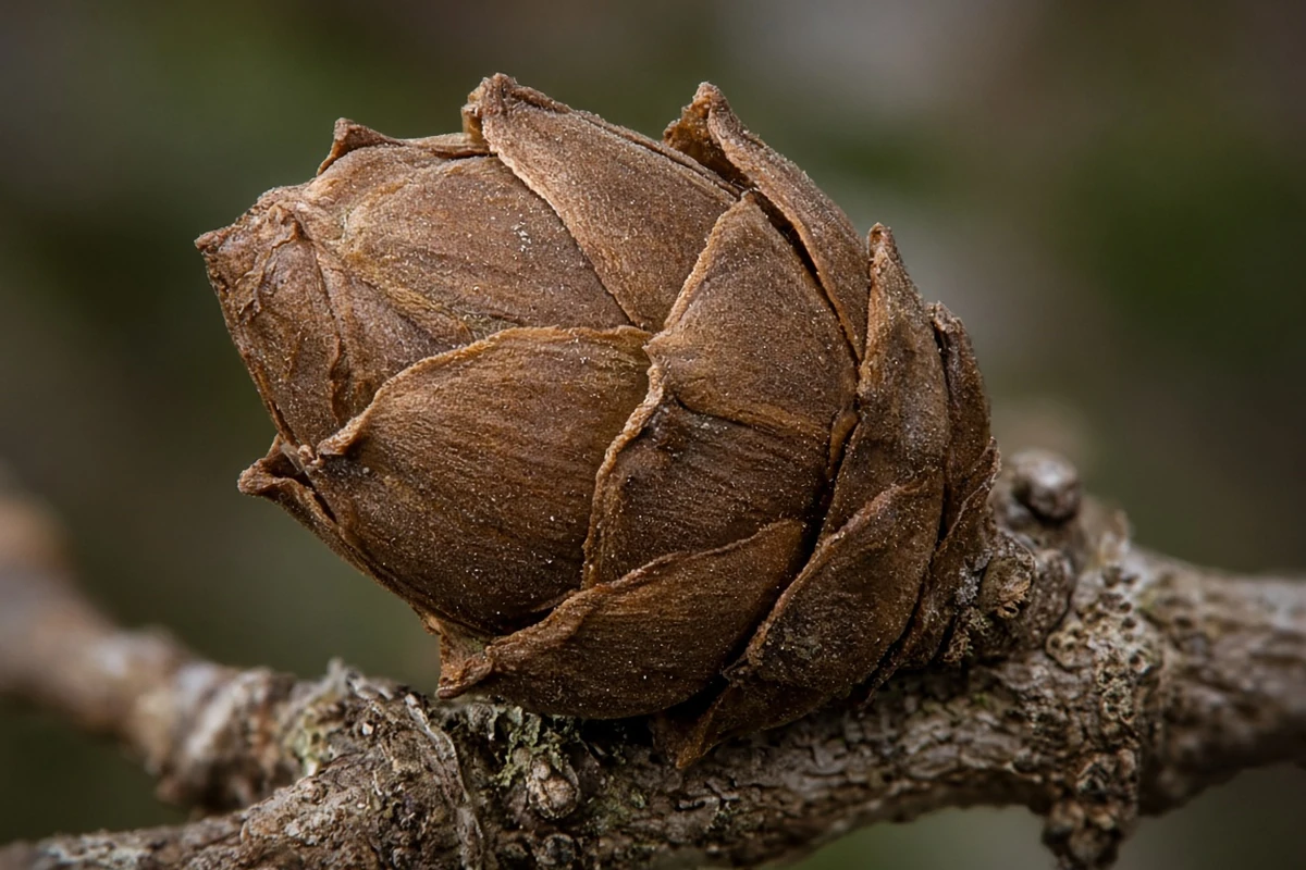 Dormant bud covered in overlapping brown bud scales