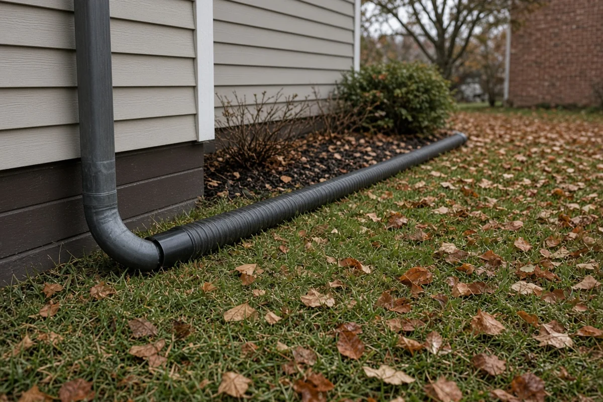 Downspout extension carrying water away from a house