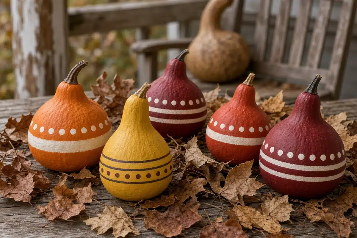 Dried gourds painted for fall decor
