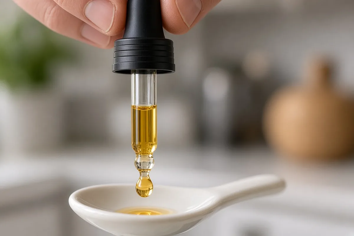 Dropper releasing a single drop of tincture