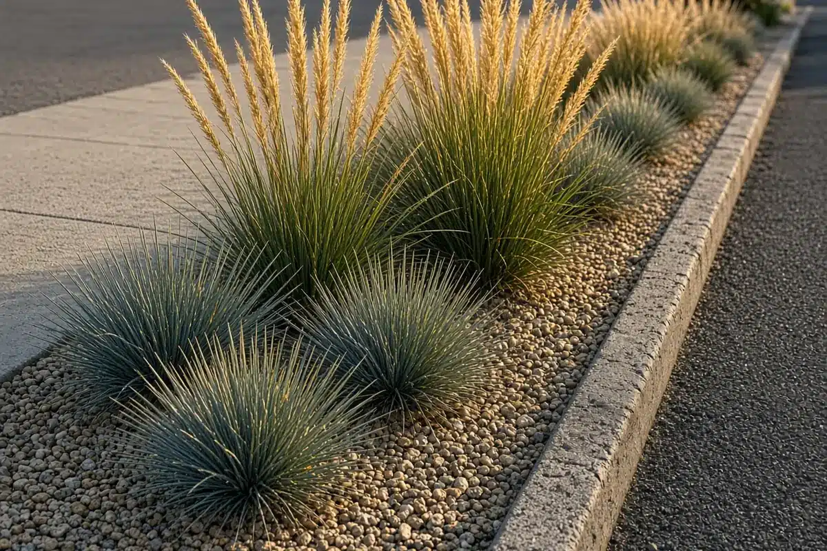 Drought tolerant grasses in a hellstrip