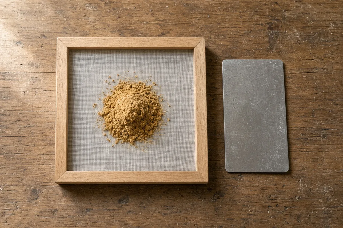 Dry sift kief collected on a silk screen