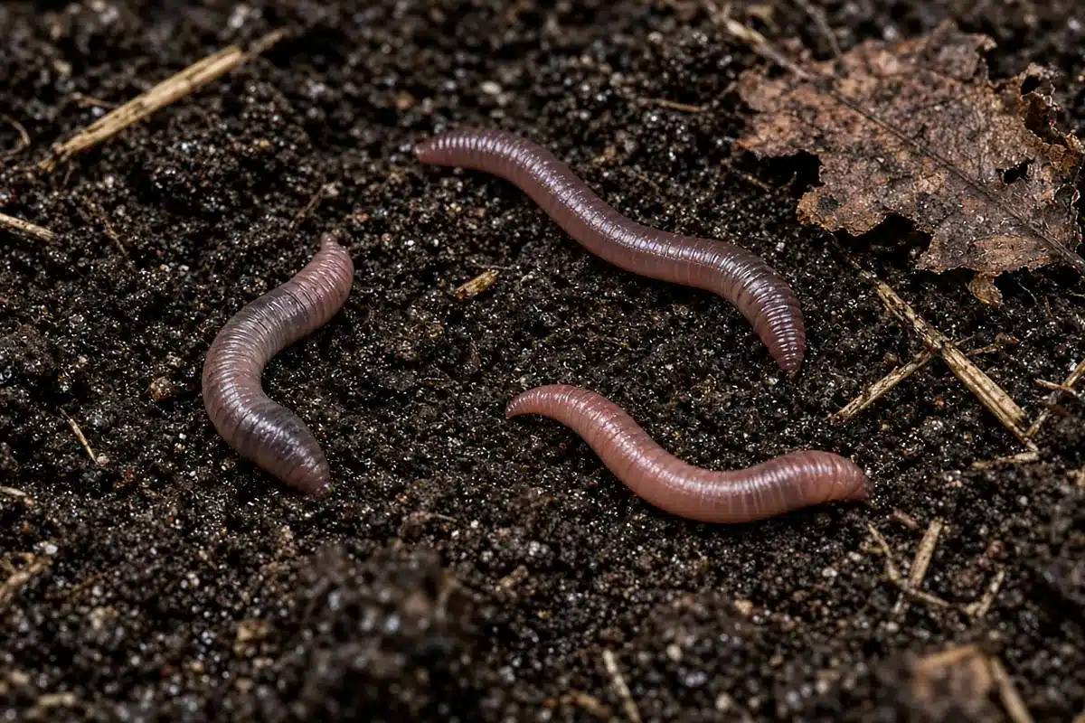 Earthworms in rich dark soil