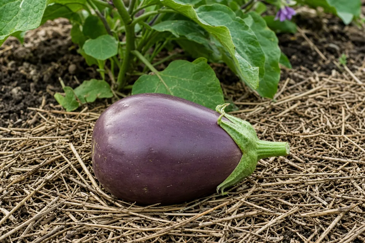 Eggplant fruit cut with stem attached