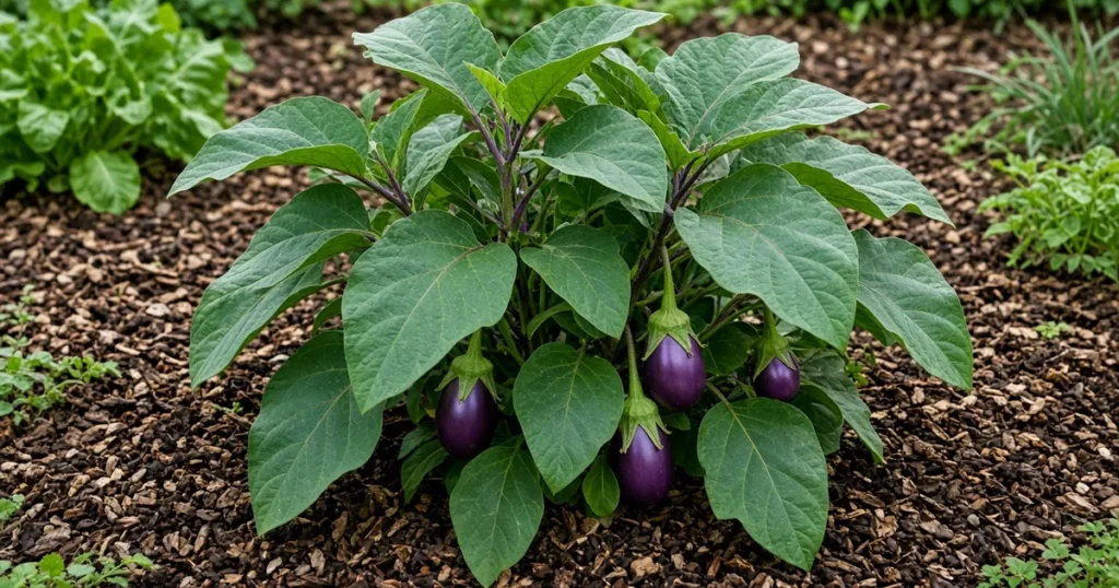 Eggplant plant in a garden bed