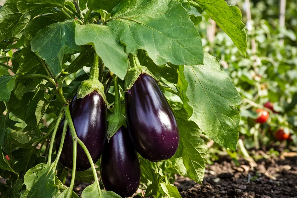 Eggplant plant with ripe fruit