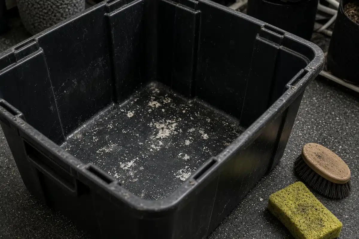 Emptied reservoir ready for cleaning