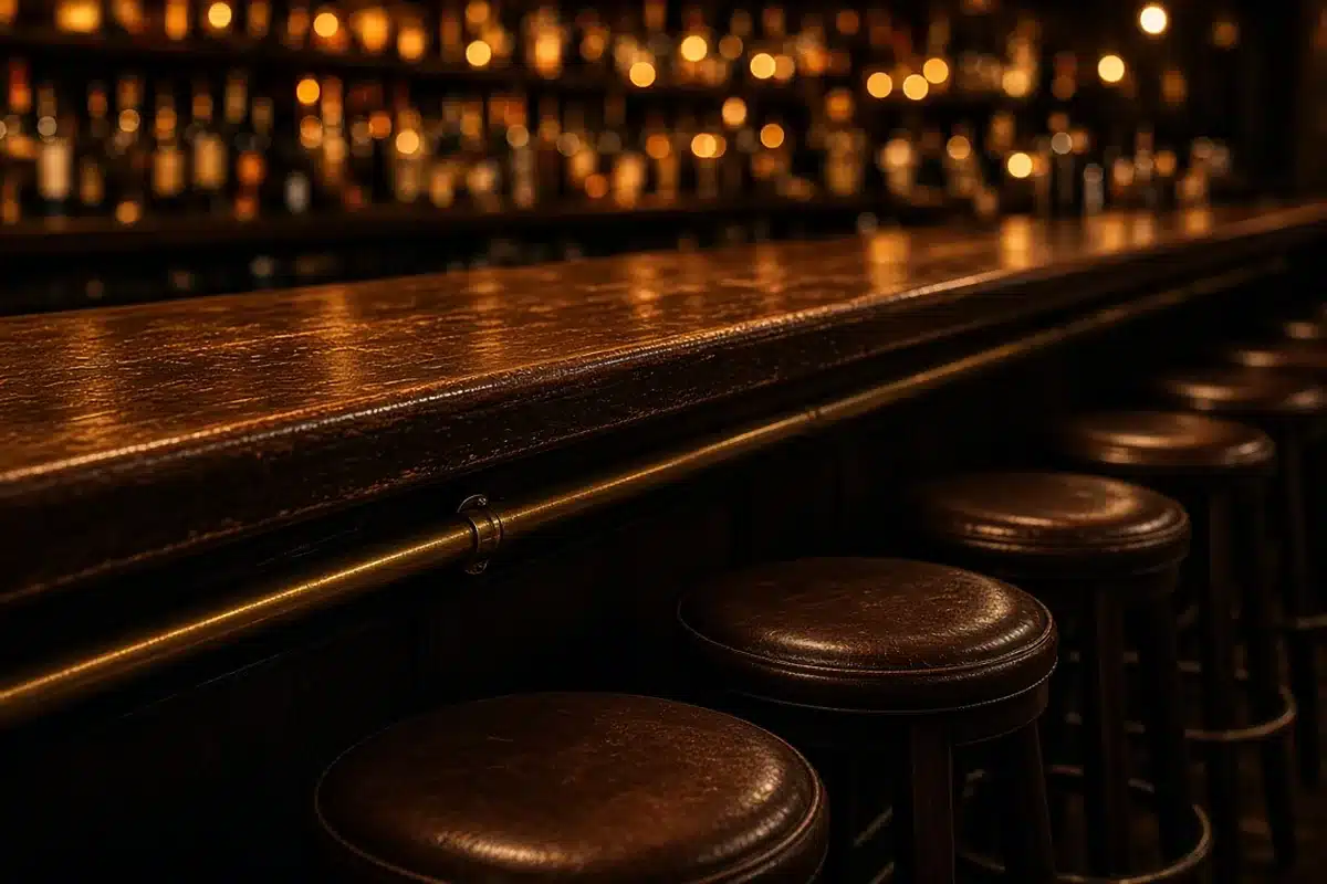 Empty bar counter at night