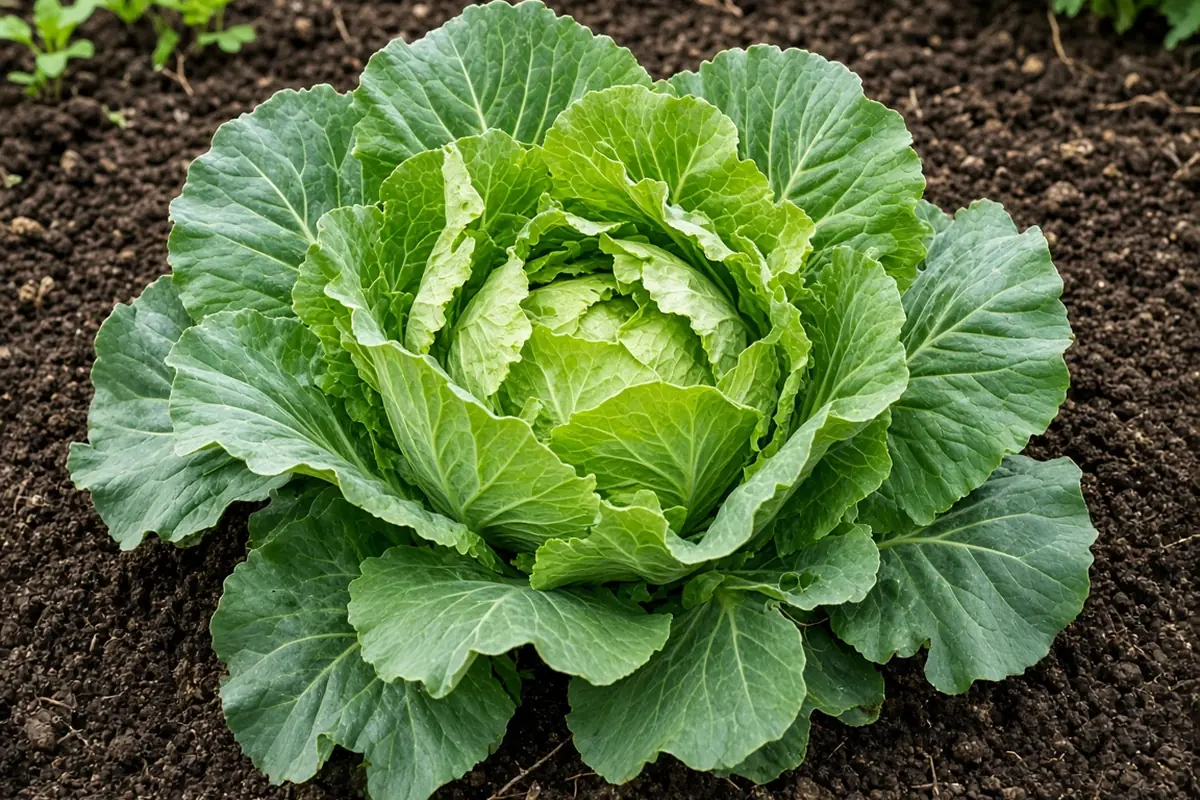 Escarole head with broad leaves