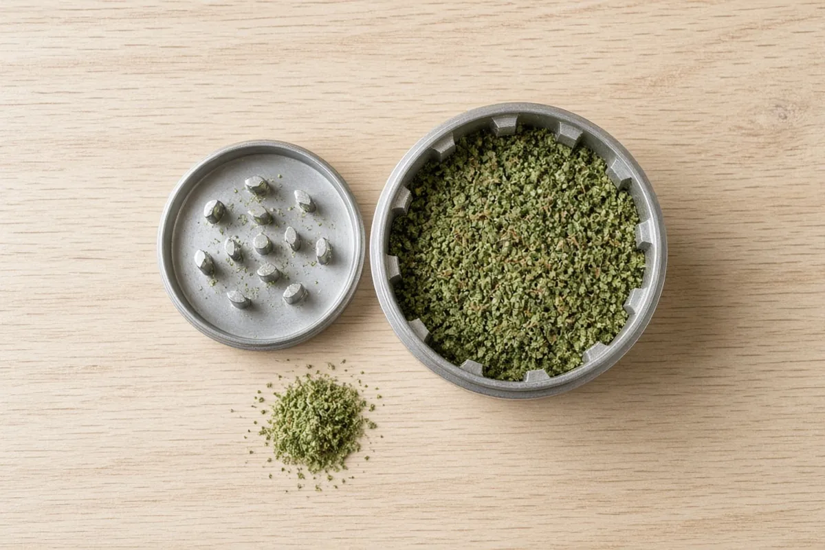 Evenly ground cannabis in an open grinder