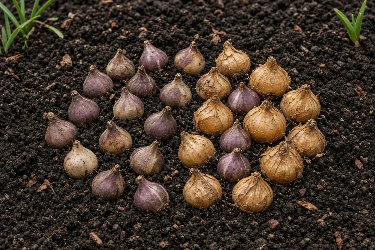 Fall bulbs laid out before planting