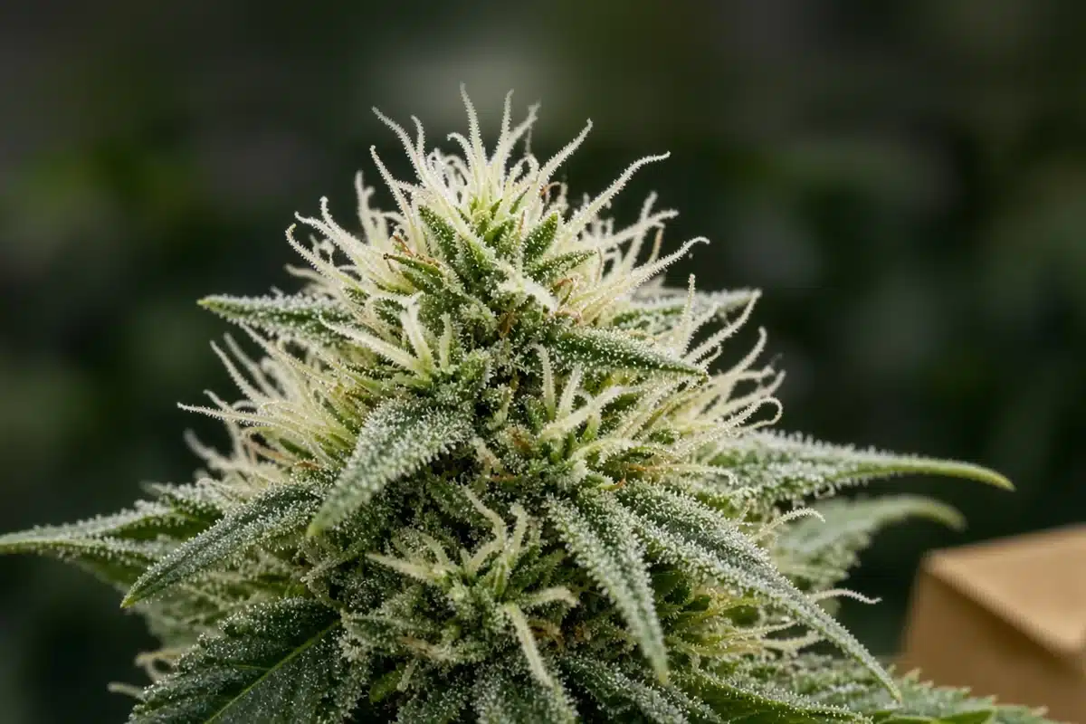 Female cannabis flower with white pistils