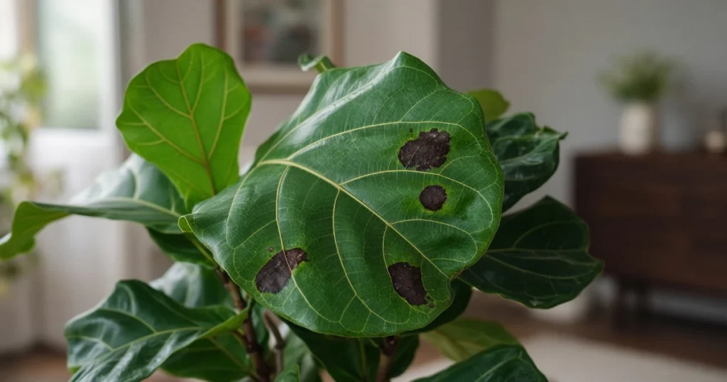 Fiddle leaf fig leaf with brown spots