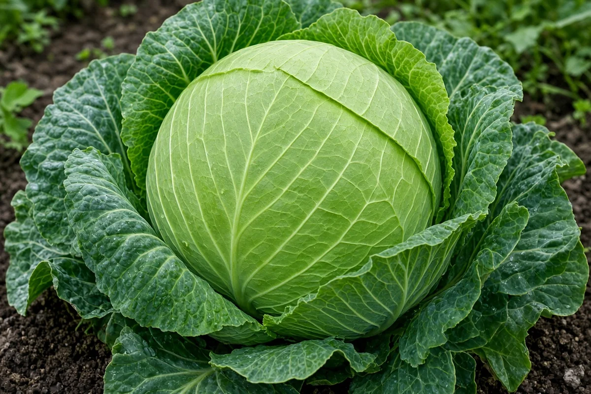 Firm cabbage head ready to harvest