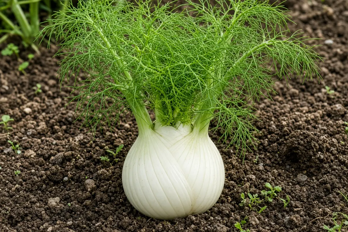 Florence fennel bulb in a garden