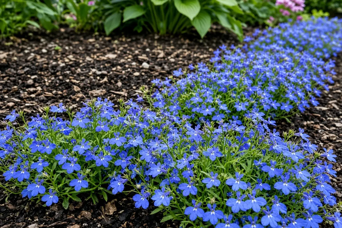 Flowering lobelia along a bed edge