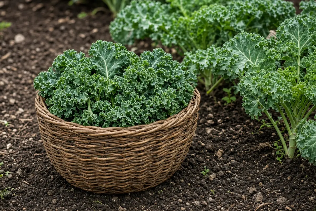 Fresh kale leaves in a basket