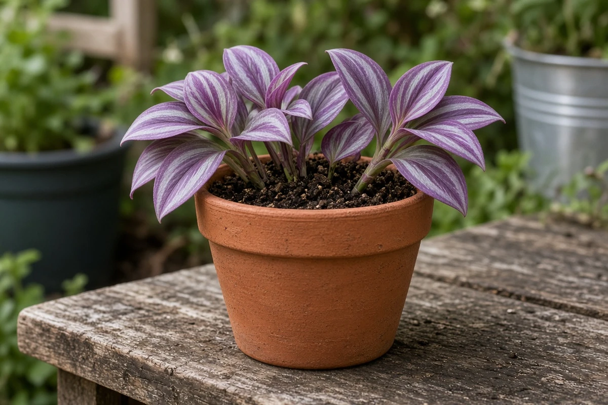 Fresh tradescantia cuttings in a pot