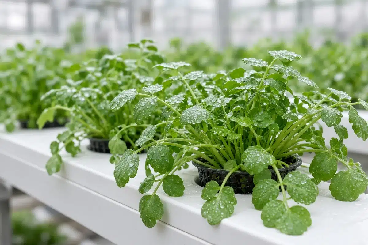 Fresh watercress stems in an NFT channel