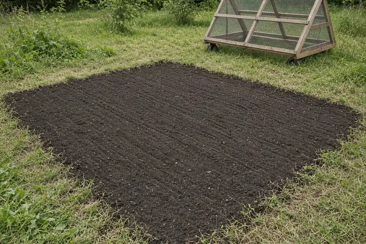 Freshly cleared garden bed after a tractor moved