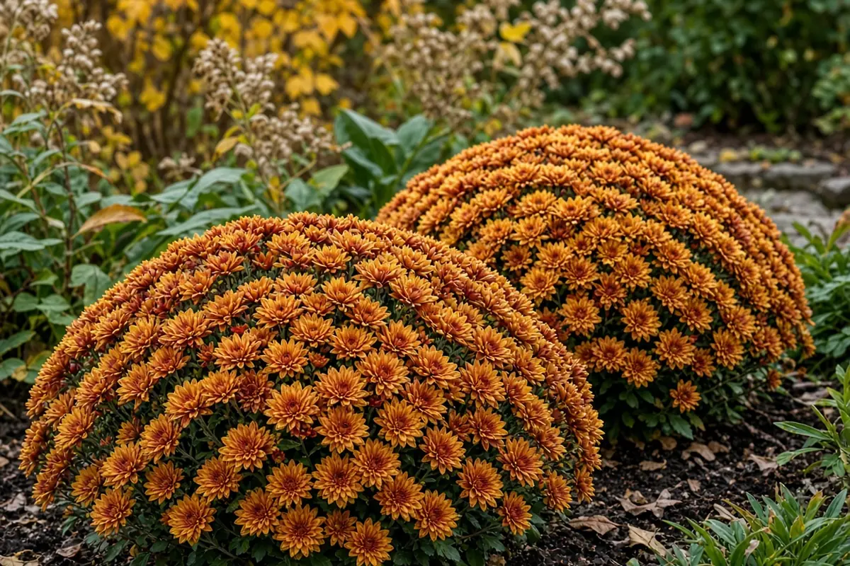 Garden mums blooming in fall