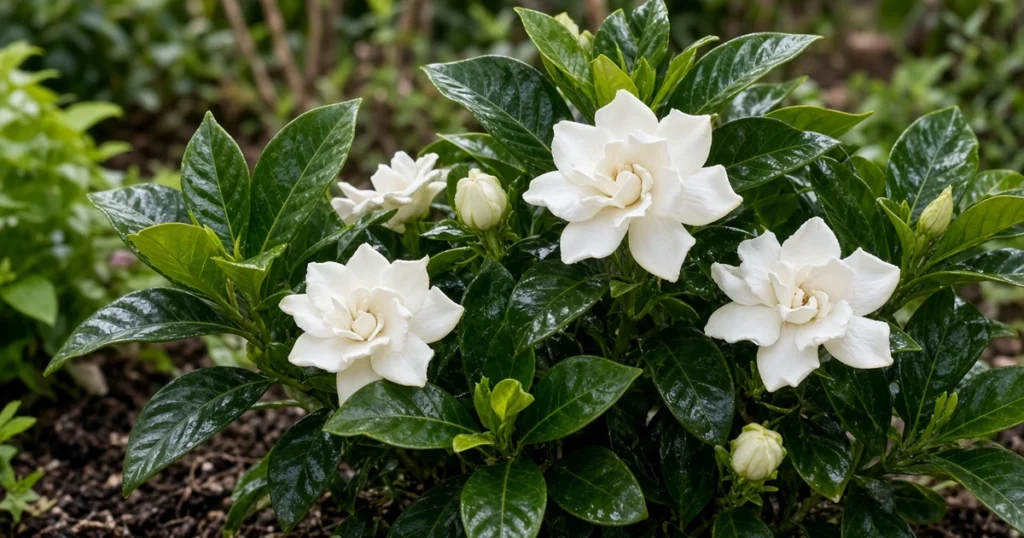 Gardenia shrub with white flowers