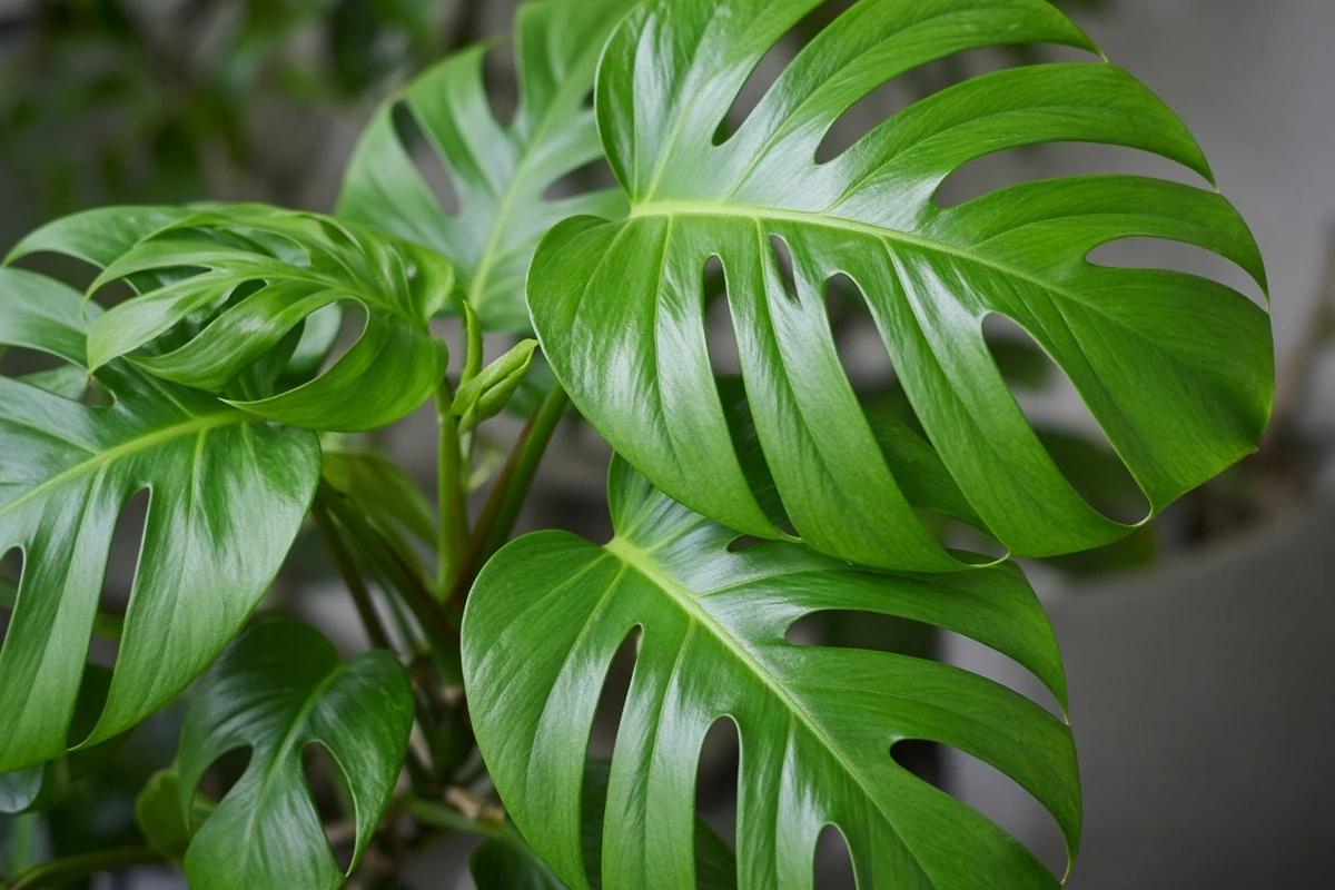 Glossy split leaves on a climbing houseplant