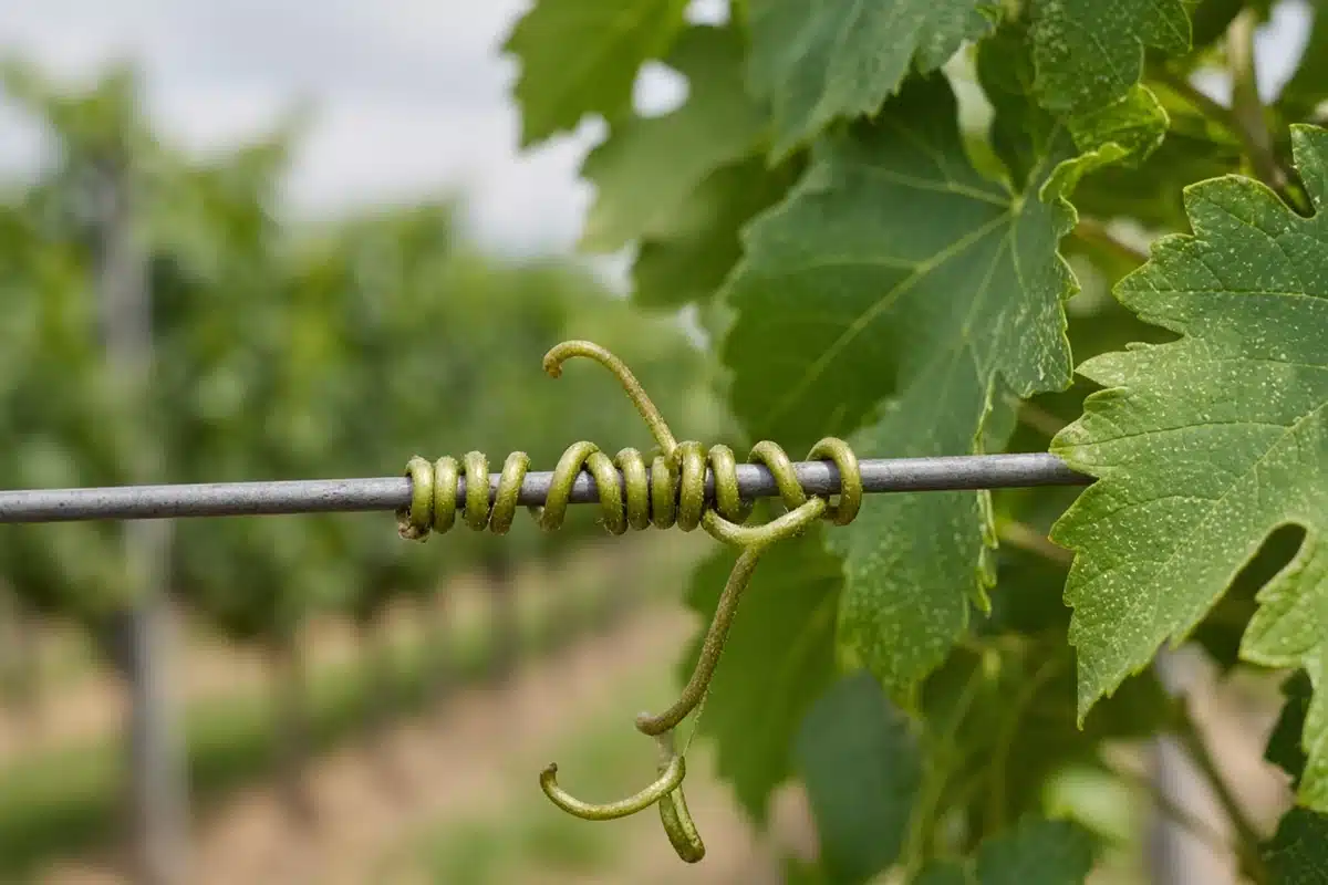 Grape tendril wrapped around a wire