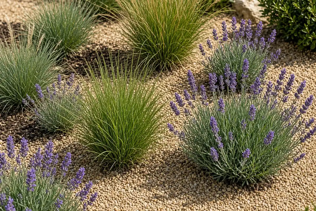 Gravel mulch around garden plants