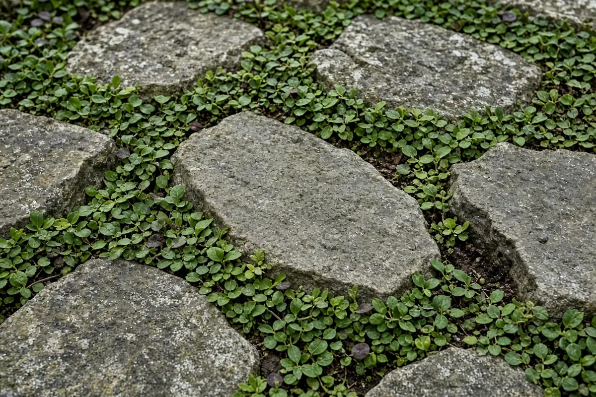 Ground cover filling space between stones