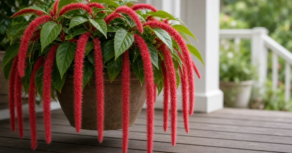 Chenille plant with long fuzzy red flower tails