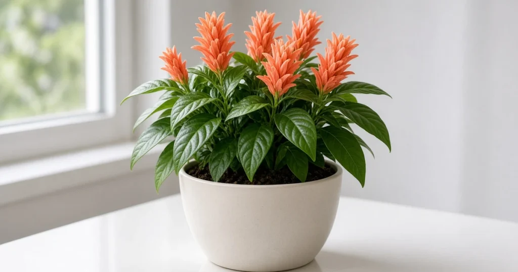 Crossandra with orange flowers on a bright table