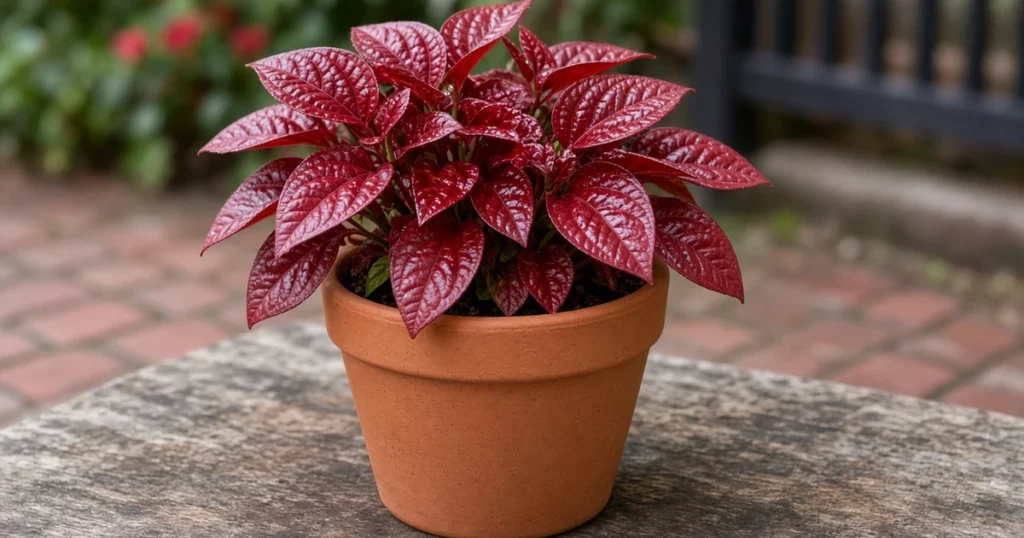 Bloodleaf plant with deep red leaves in a pot